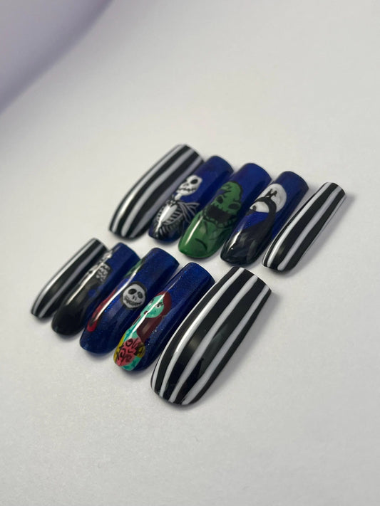 Nightmare Before Christmas Inspired Handpainted Press-On Nails