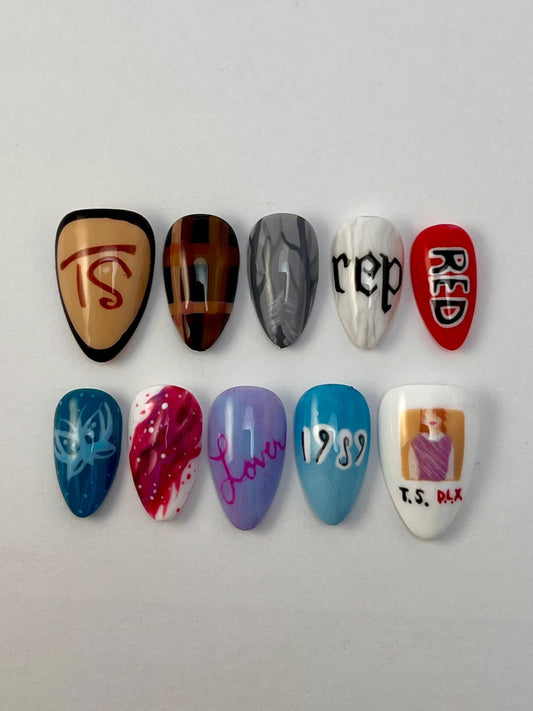 Taylor Swift Album Cover Inspired Handpainted Press-On Nails