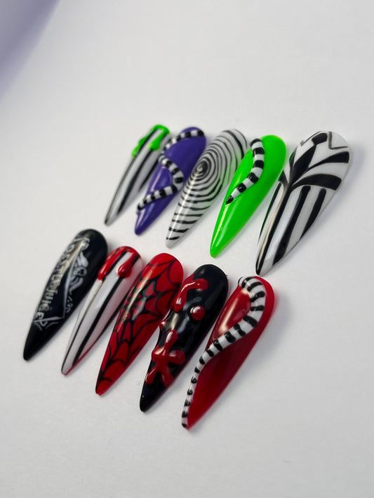 Beetlejuice Inspired Handpainted Press-On Nails