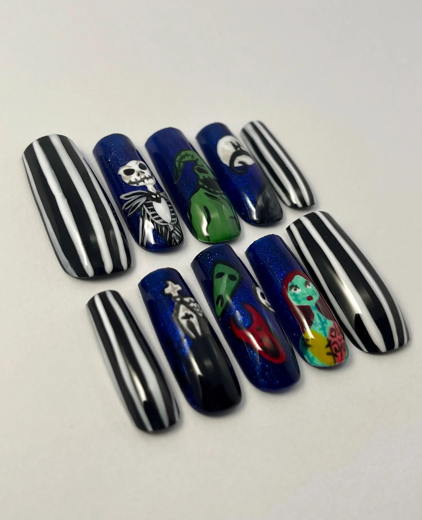 Nightmare Before Christmas Inspired Handpainted Press-On Nails