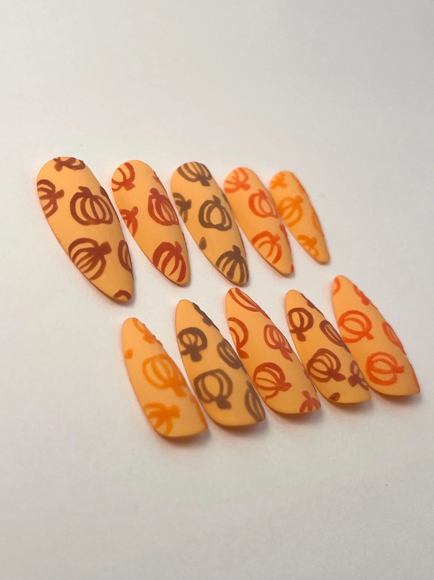 Matte Fall Pumpkins Handpainted Press-On Nails