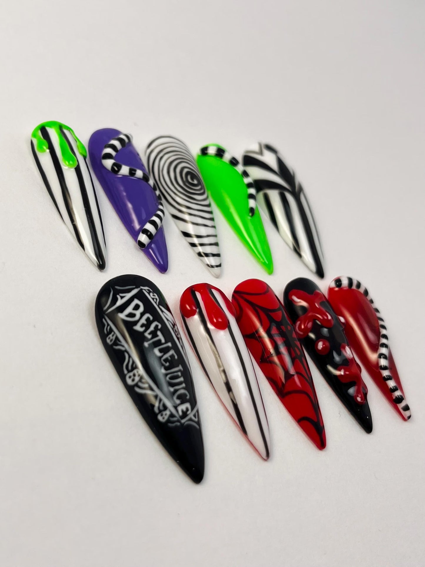 Beetlejuice Inspired Handpainted Press-On Nails