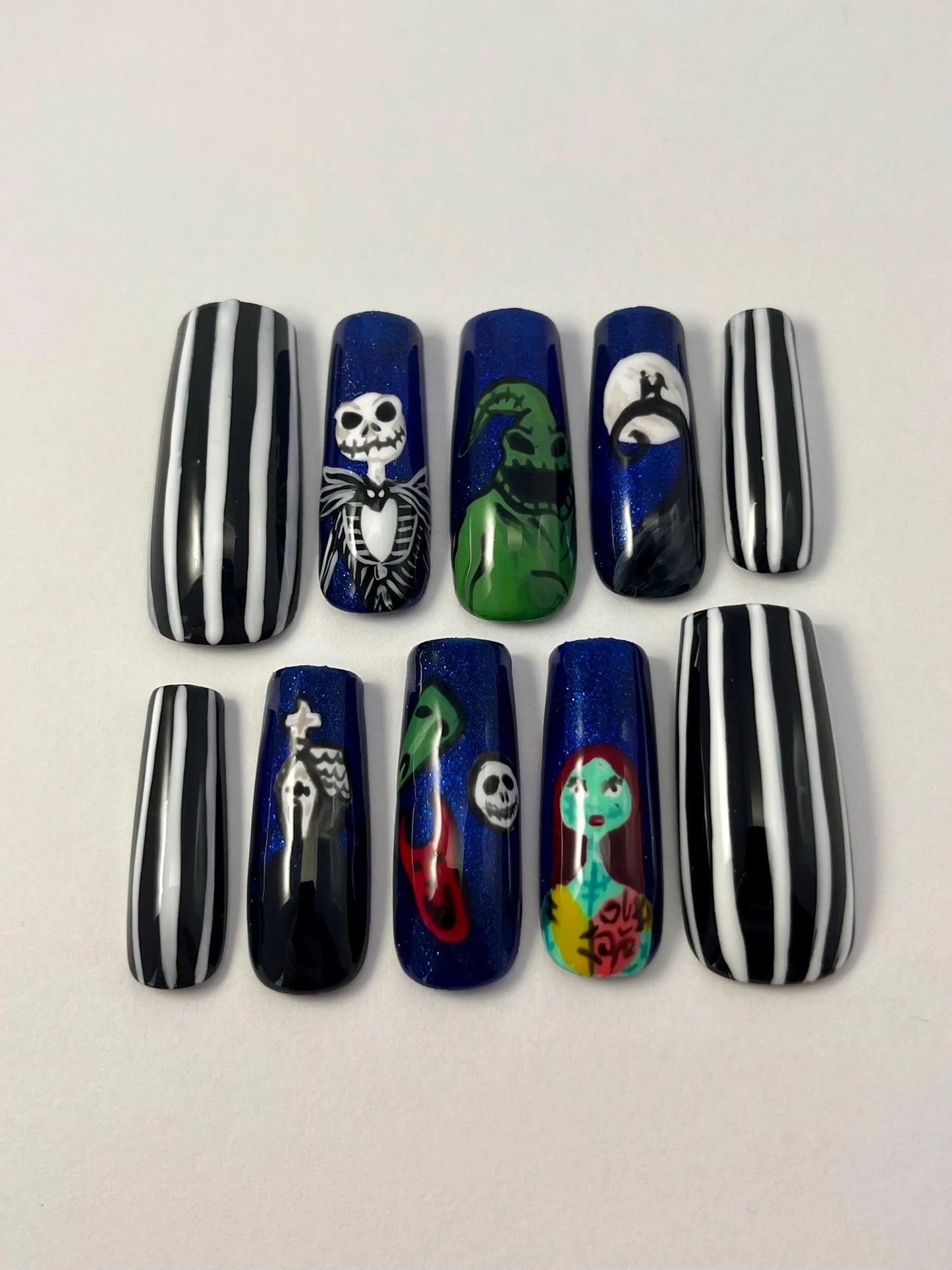 Nightmare Before Christmas Inspired Handpainted Press-On Nails