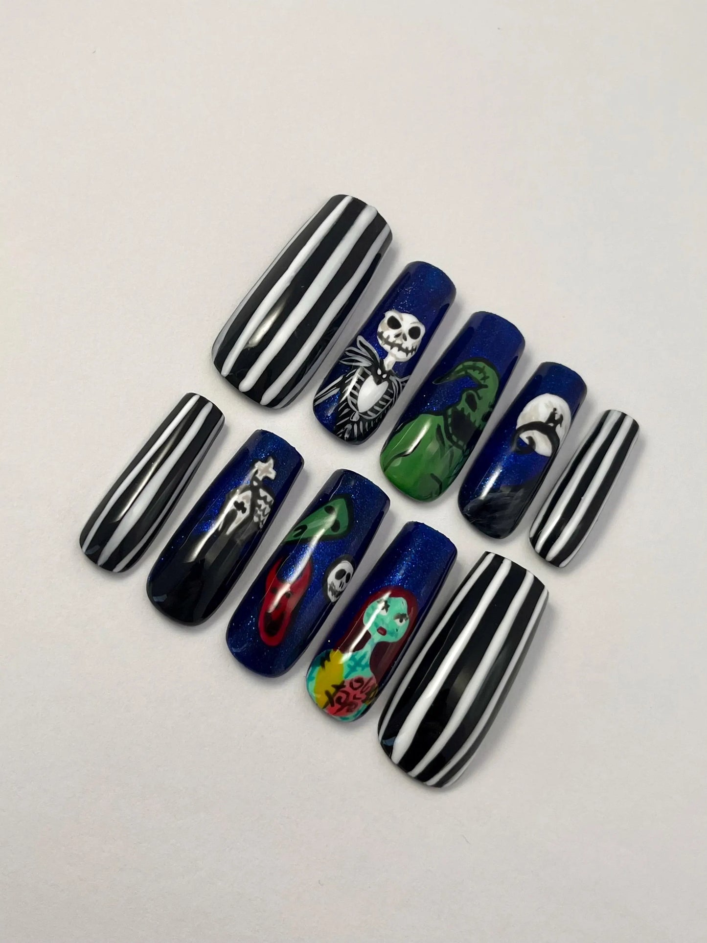 Nightmare Before Christmas Inspired Handpainted Press-On Nails