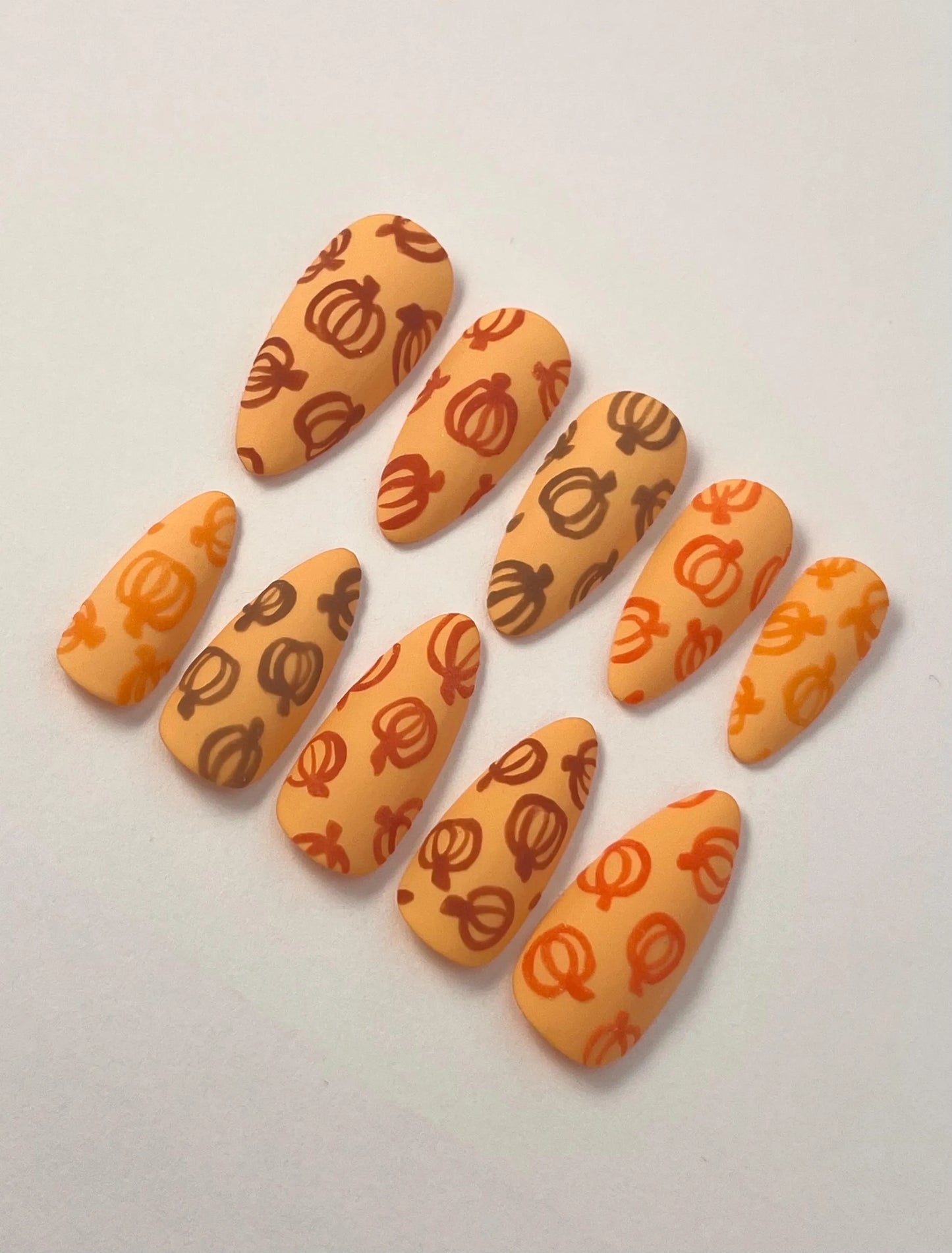 Matte Fall Pumpkins Handpainted Press-On Nails