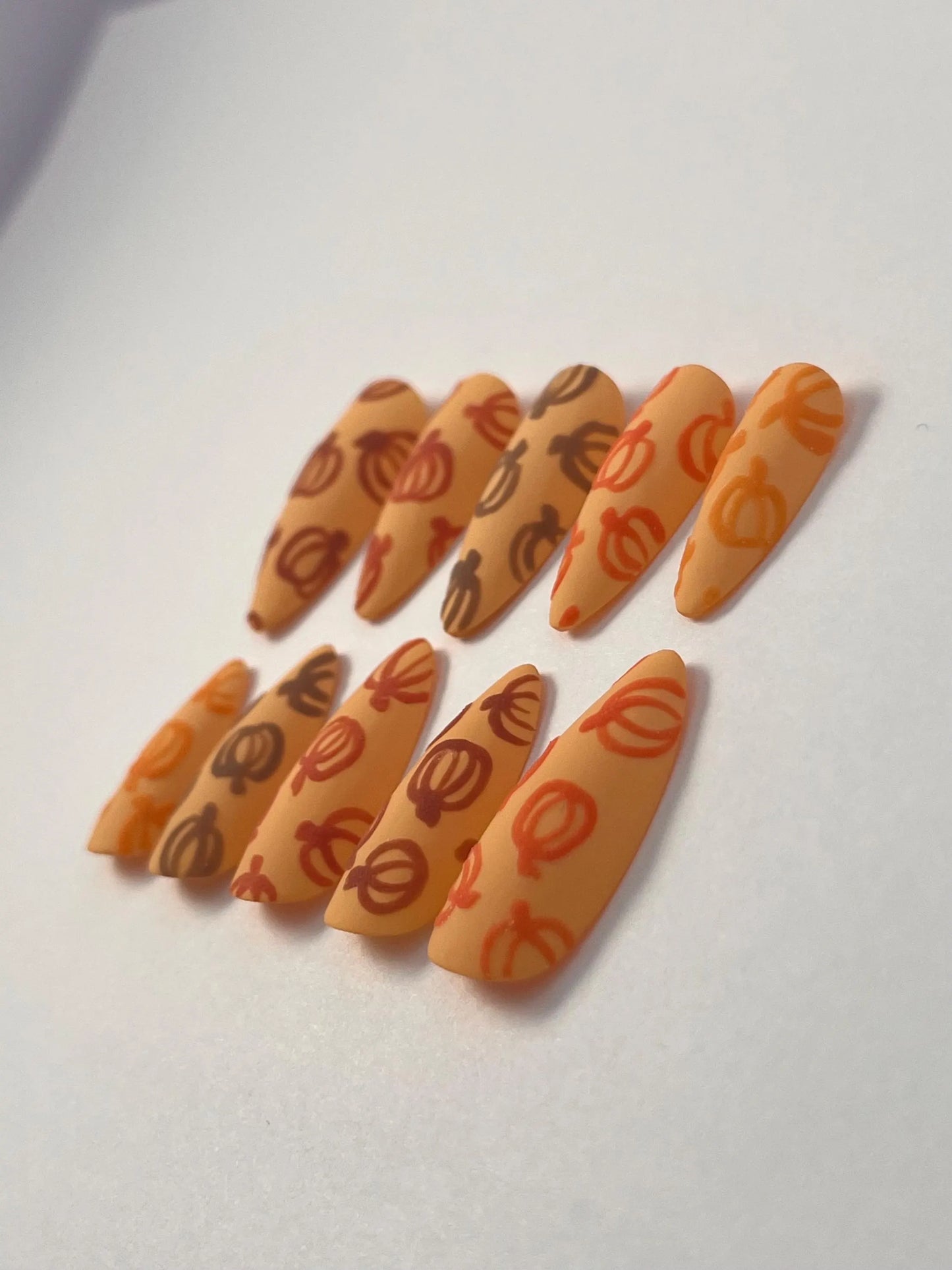 Matte Fall Pumpkins Handpainted Press-On Nails