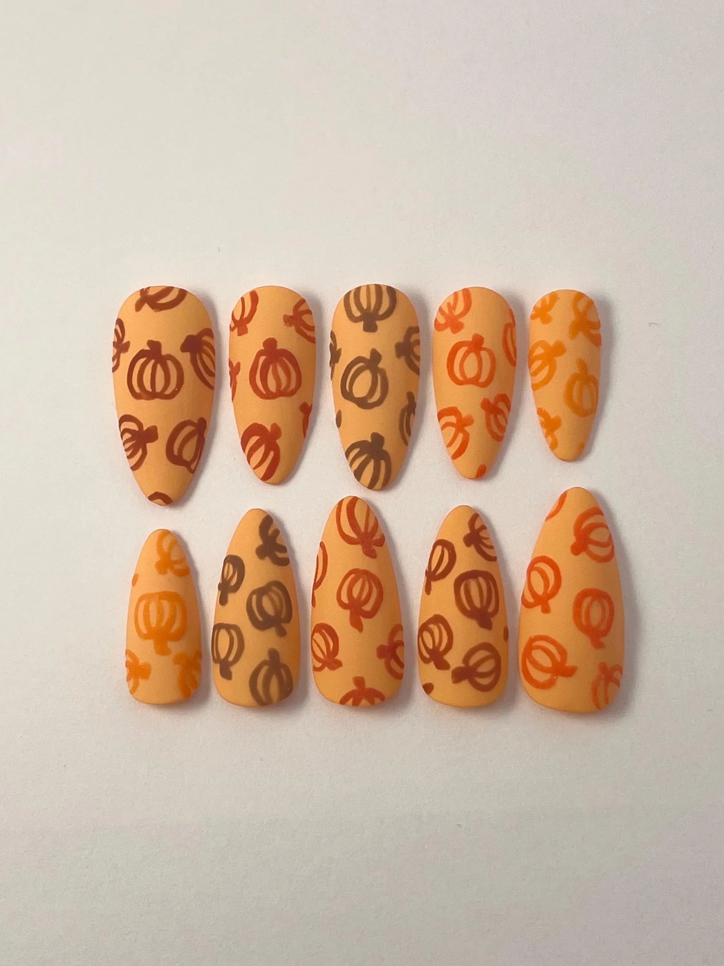 Matte Fall Pumpkins Handpainted Press-On Nails