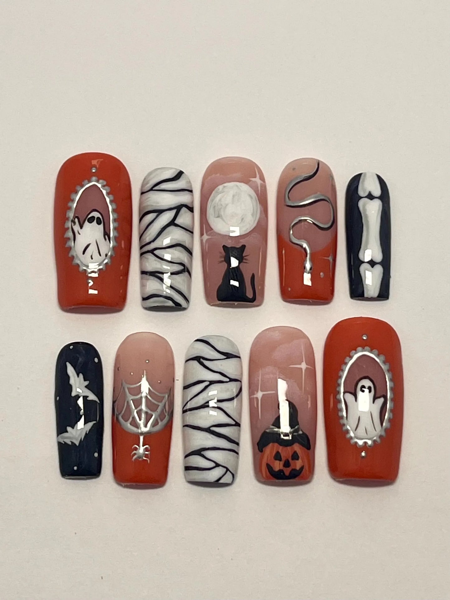 Spooky Fall Handpainted Press-On Nails