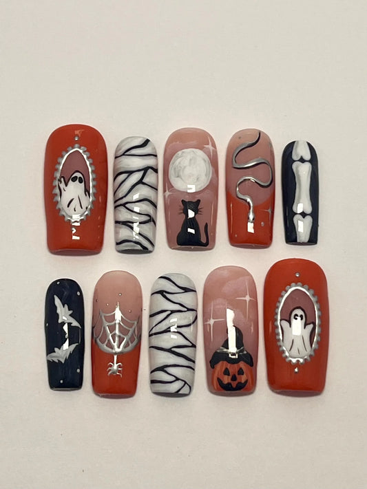 Spooky Fall Handpainted Press-On Nails