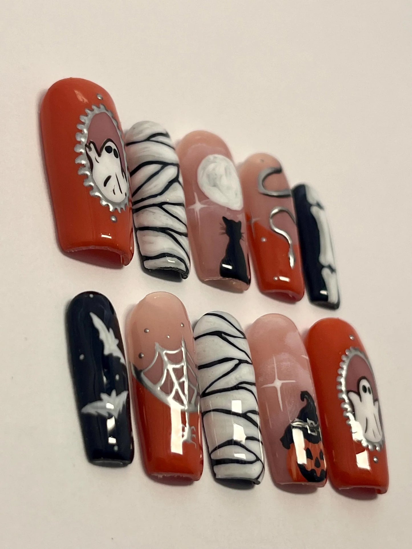 Spooky Fall Handpainted Press-On Nails