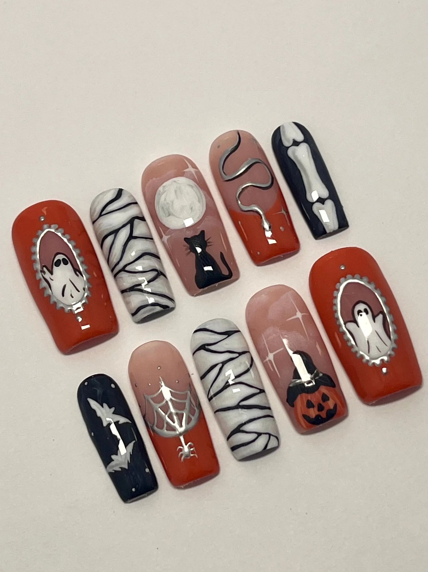 Spooky Fall Handpainted Press-On Nails