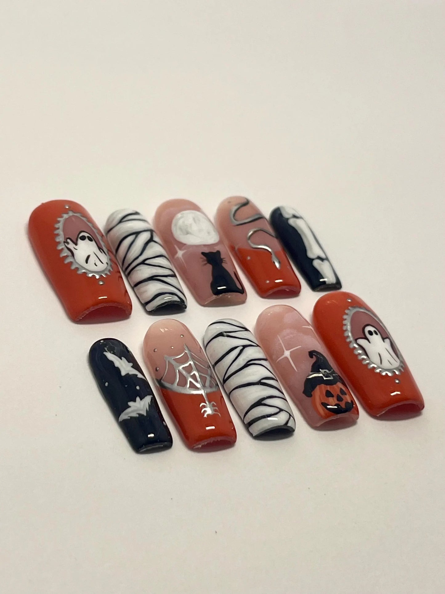 Spooky Fall Handpainted Press-On Nails