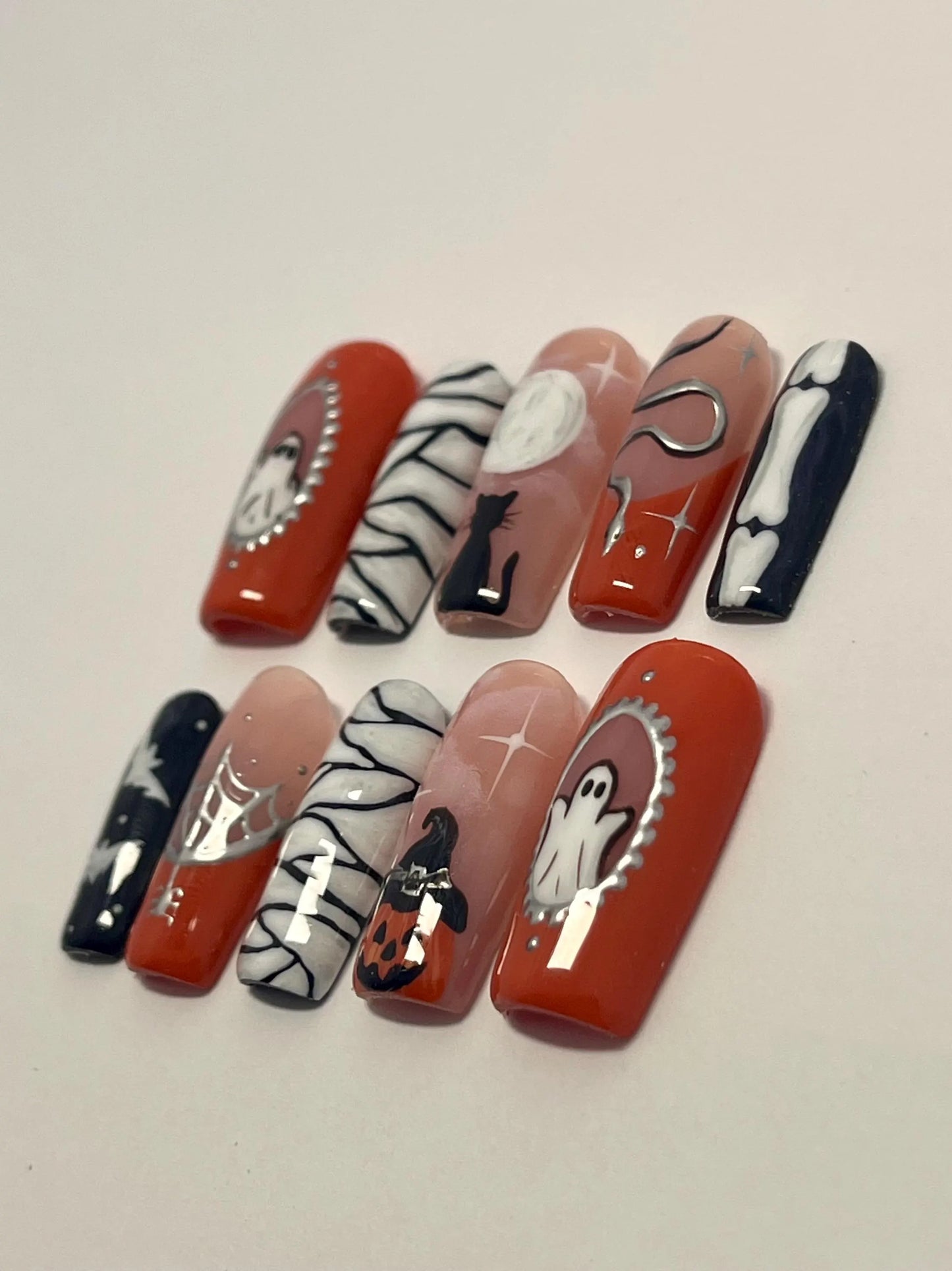 Spooky Fall Handpainted Press-On Nails