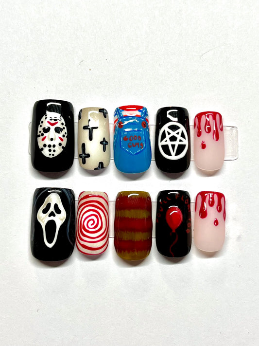 Classic Horror Movie Handpainted Press-On Nails