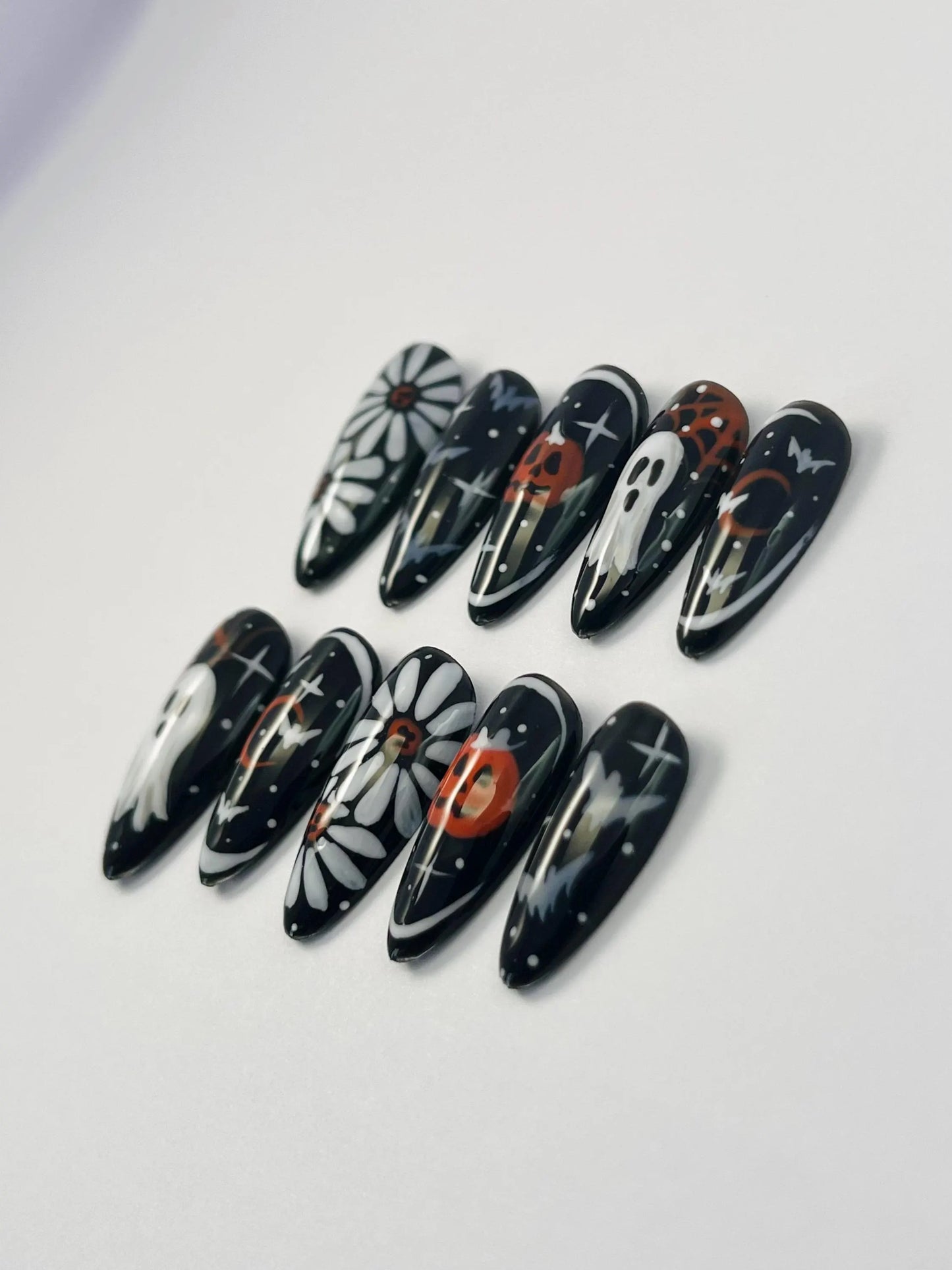 Halloween Ghost and Pumpkin Handmade Press-On Nails