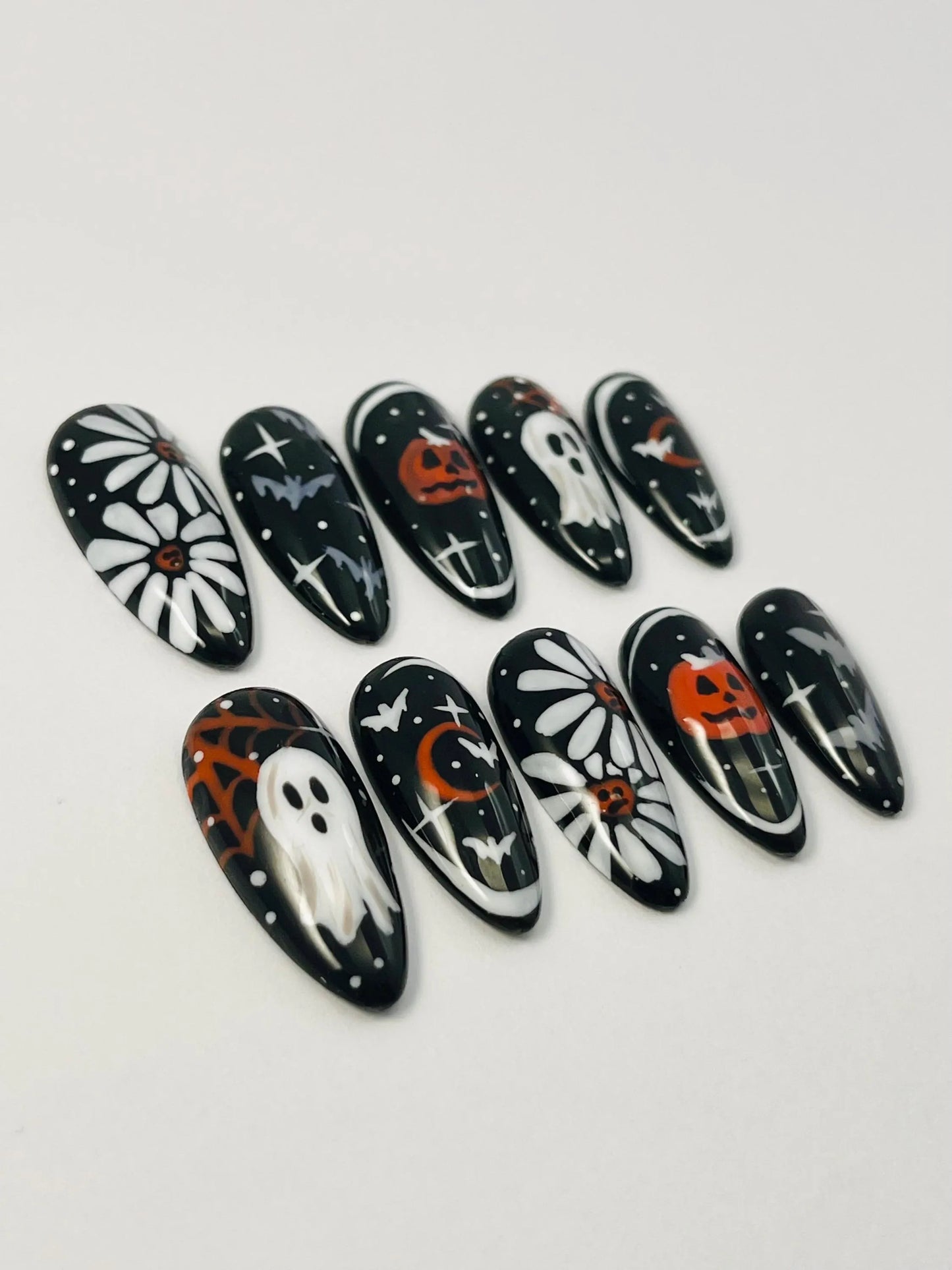 Halloween Ghost and Pumpkin Handmade Press-On Nails