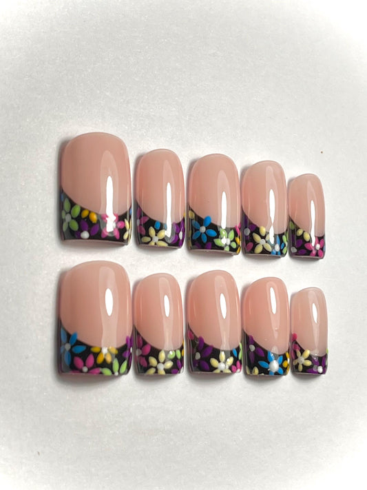 Rainbow Day of the Dead Inspired French Tips Handpainted Press-On Nails