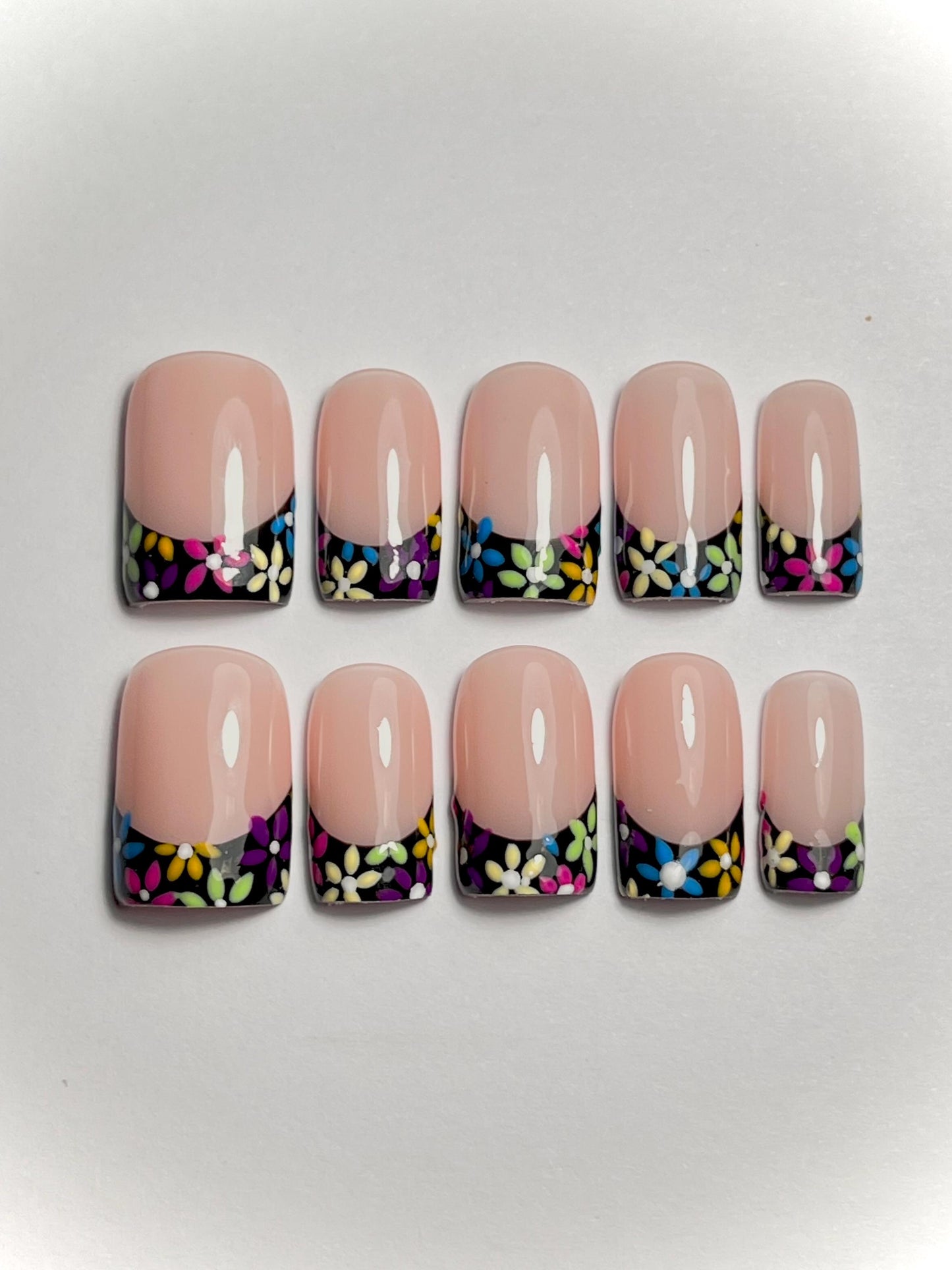 Rainbow Day of the Dead Inspired French Tips Handpainted Press-On Nails