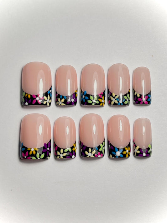 Rainbow Day of the Dead Inspired French Tips Handpainted Press-On Nails