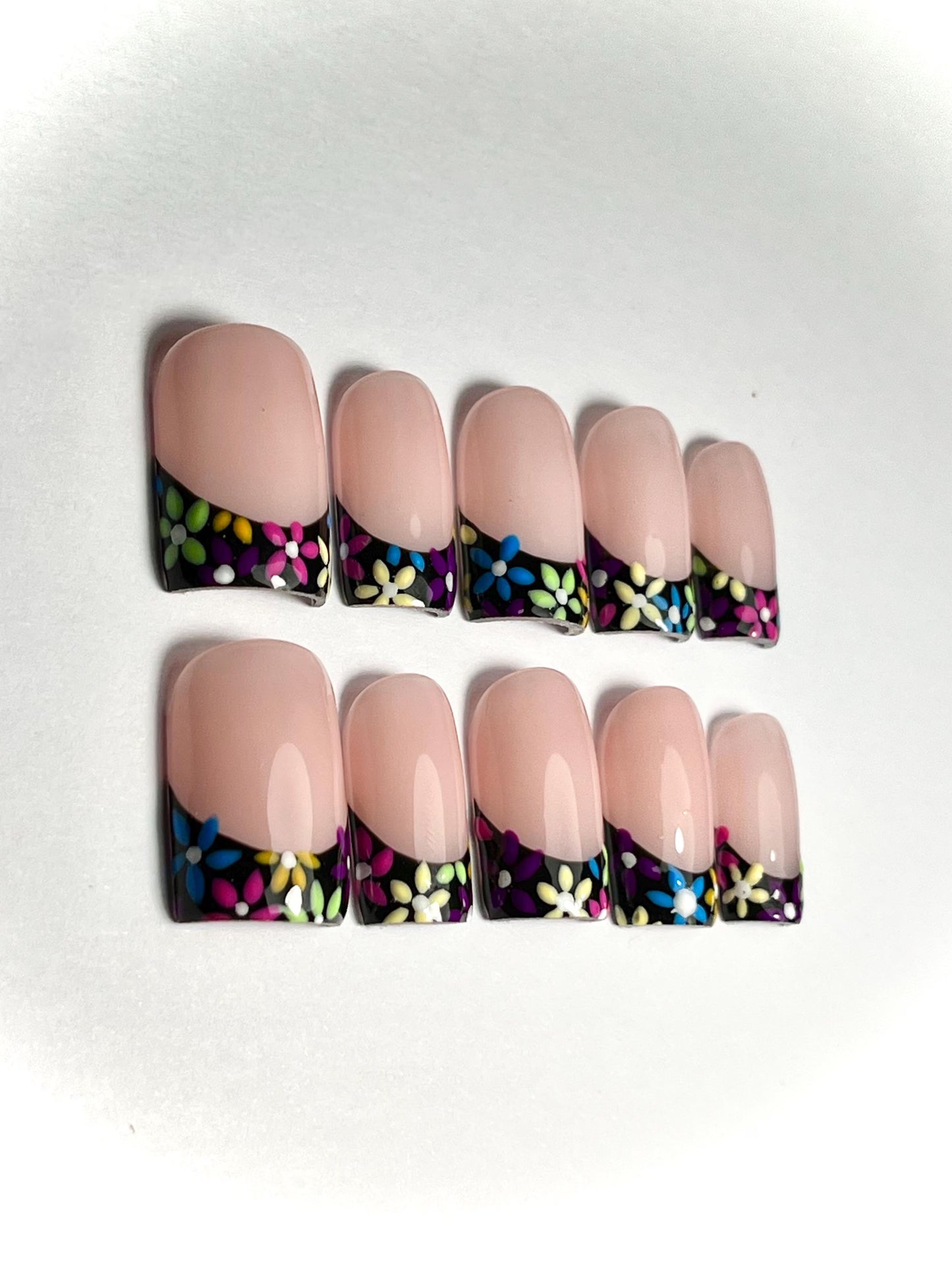 Rainbow Day of the Dead Inspired French Tips Handpainted Press-On Nails