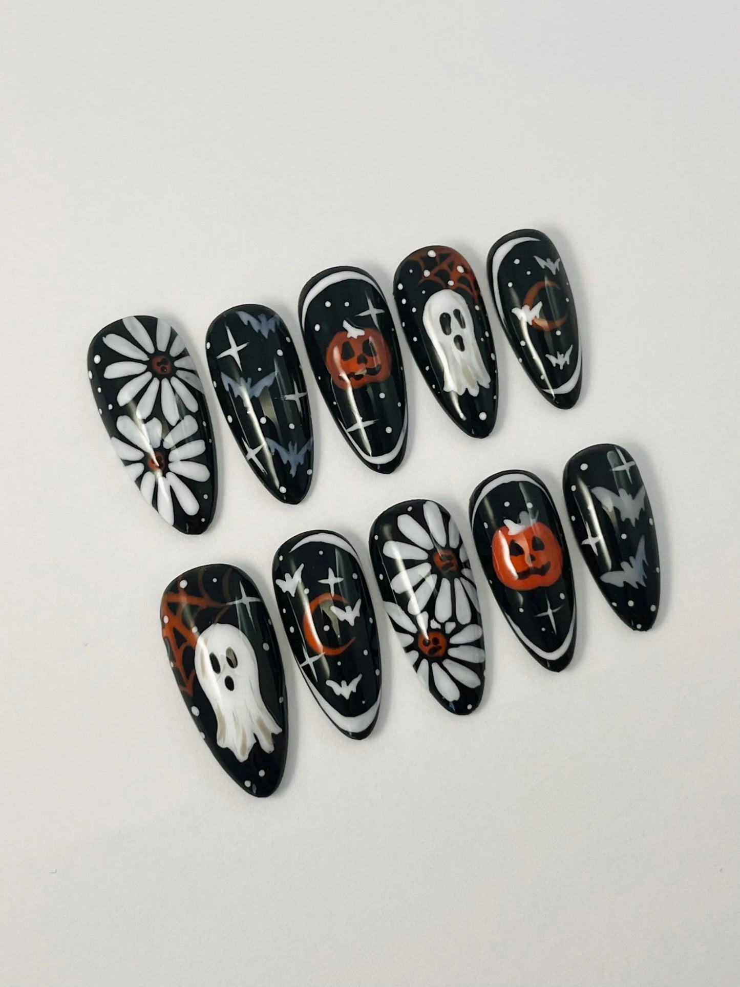 Halloween Ghost and Pumpkin Handmade Press-On Nails