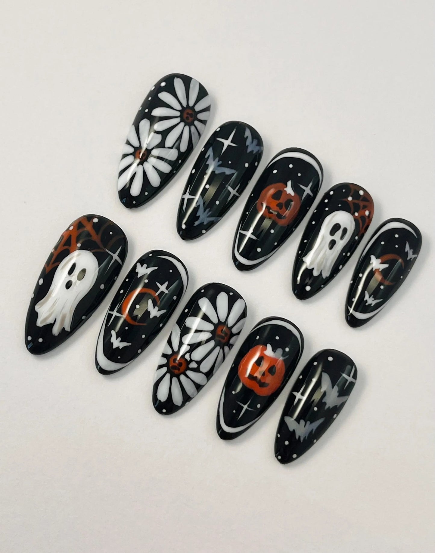 Halloween Ghost and Pumpkin Handmade Press-On Nails