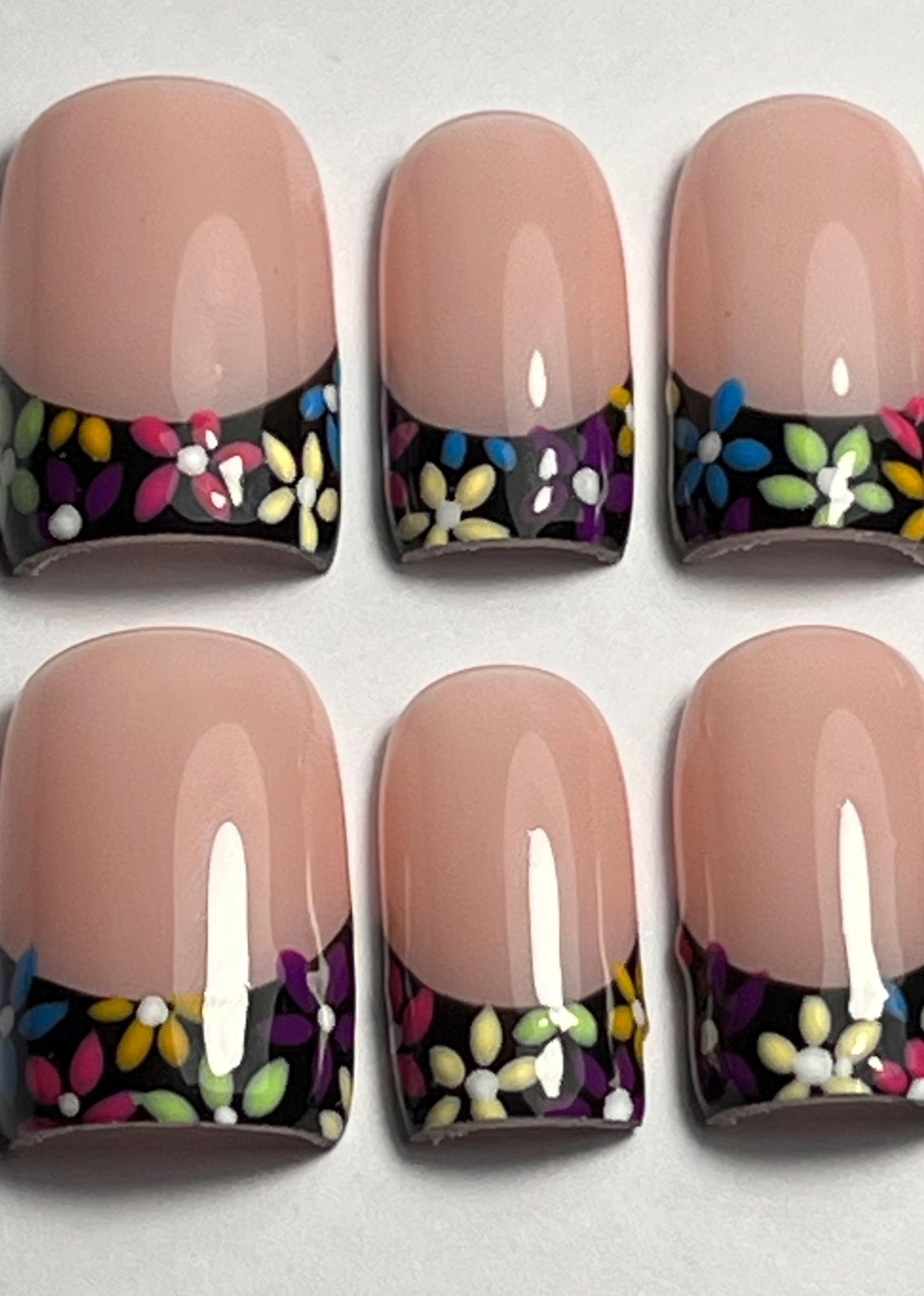 Rainbow Day of the Dead Inspired French Tips Handpainted Press-On Nails