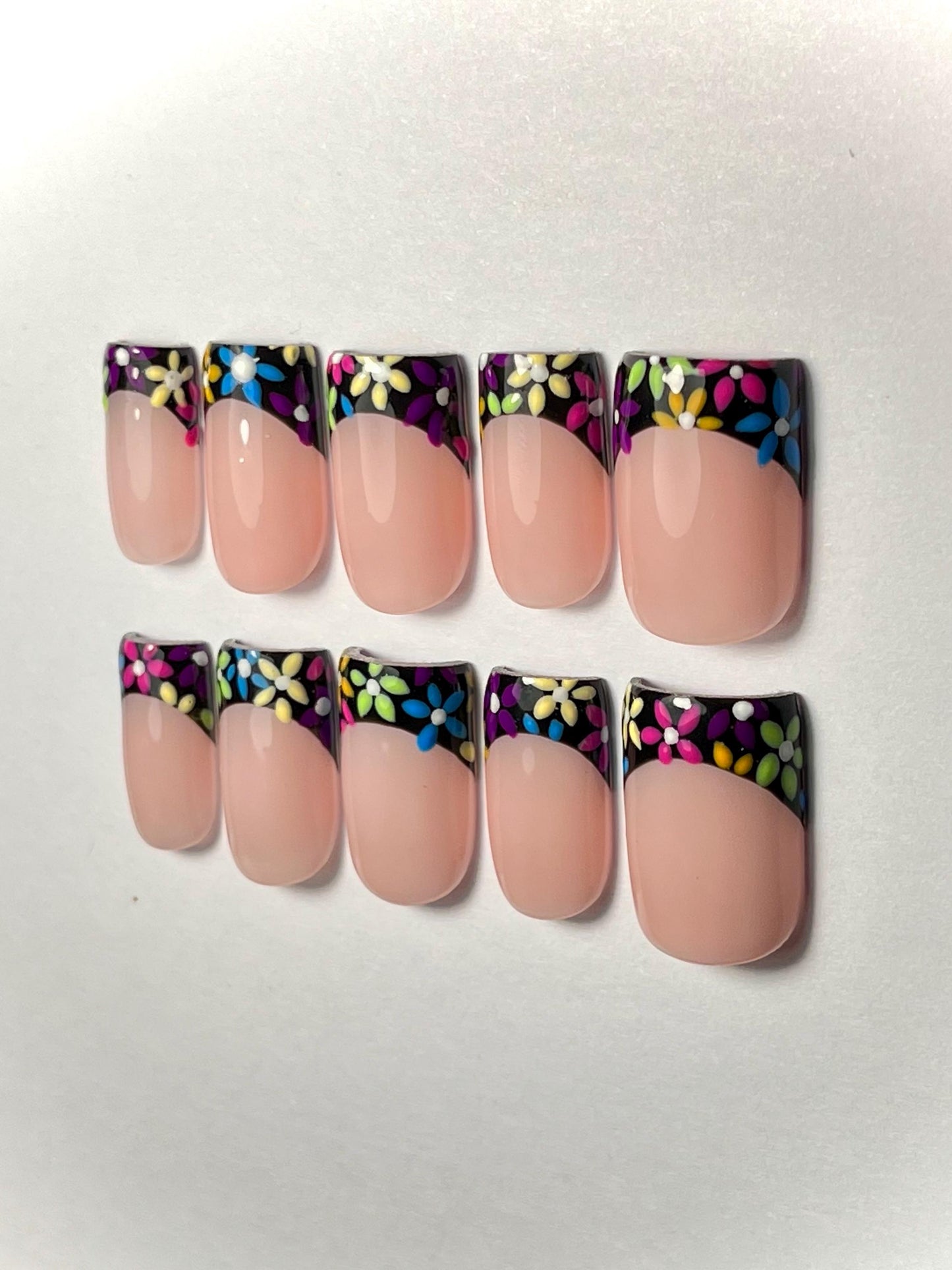 Rainbow Day of the Dead Inspired French Tips Handpainted Press-On Nails