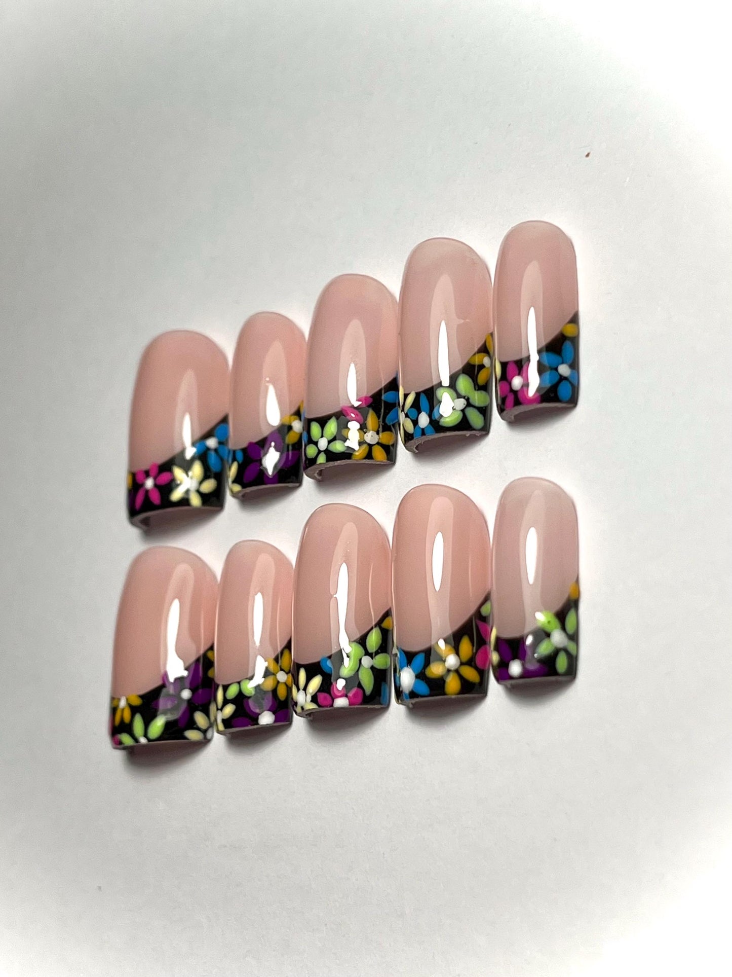 Rainbow Day of the Dead Inspired French Tips Handpainted Press-On Nails